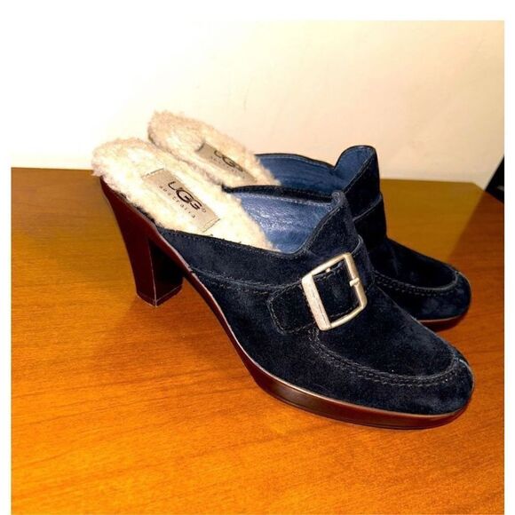 Ugg Australia Isabella black suede buckle heel clogs size  6 - Picture 1 of 7